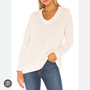 bobi Cream V-Neck Sweater with Textured Knit